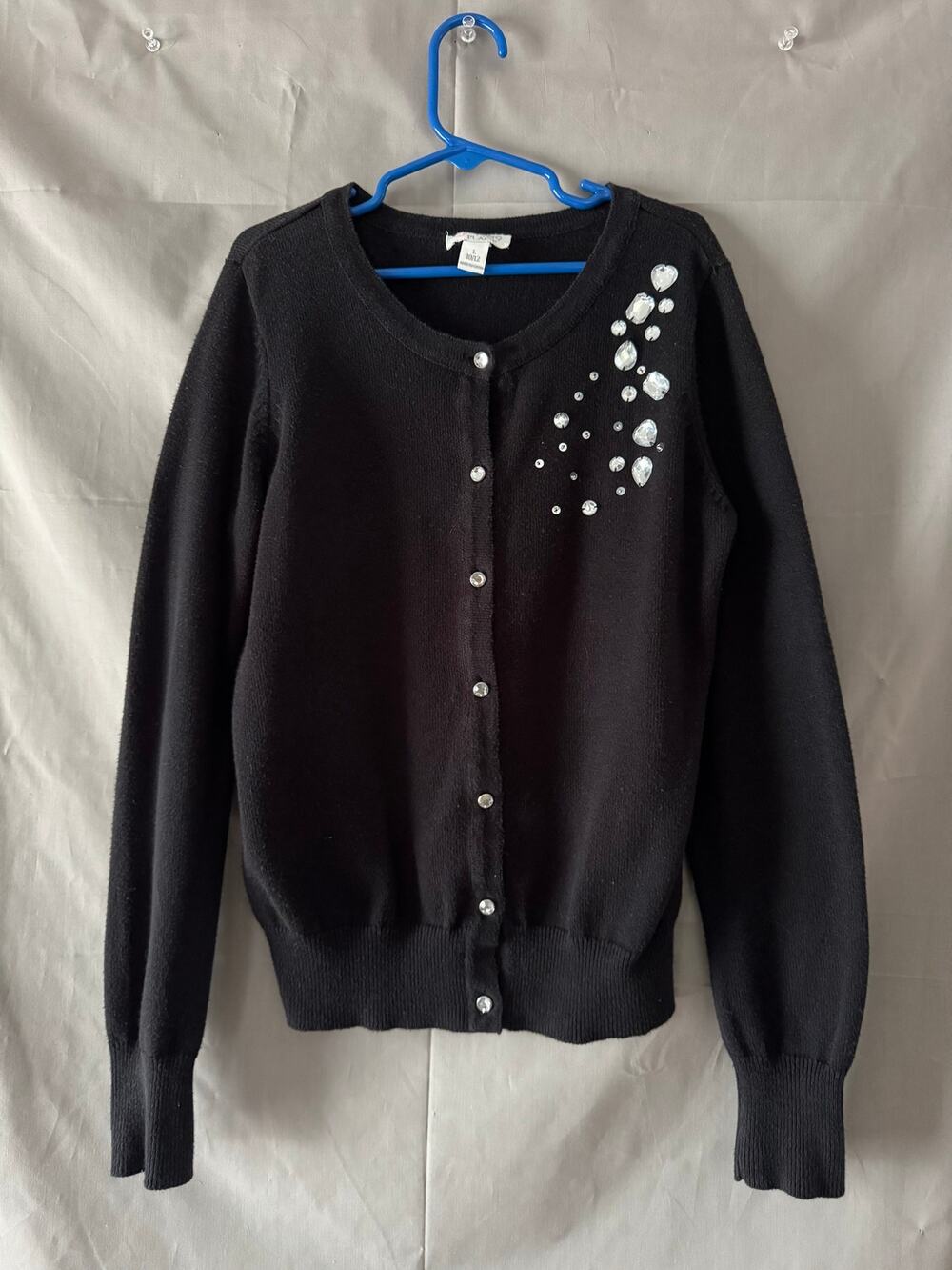 The Children's Place Girls Black Rhinestone Cardigan Sweater, Size L (10/12)